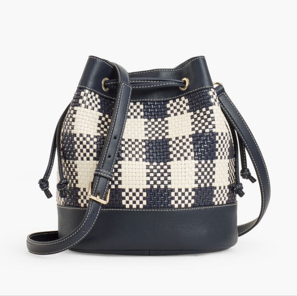EUC Gingham Weave Navy and White Bucket Bag